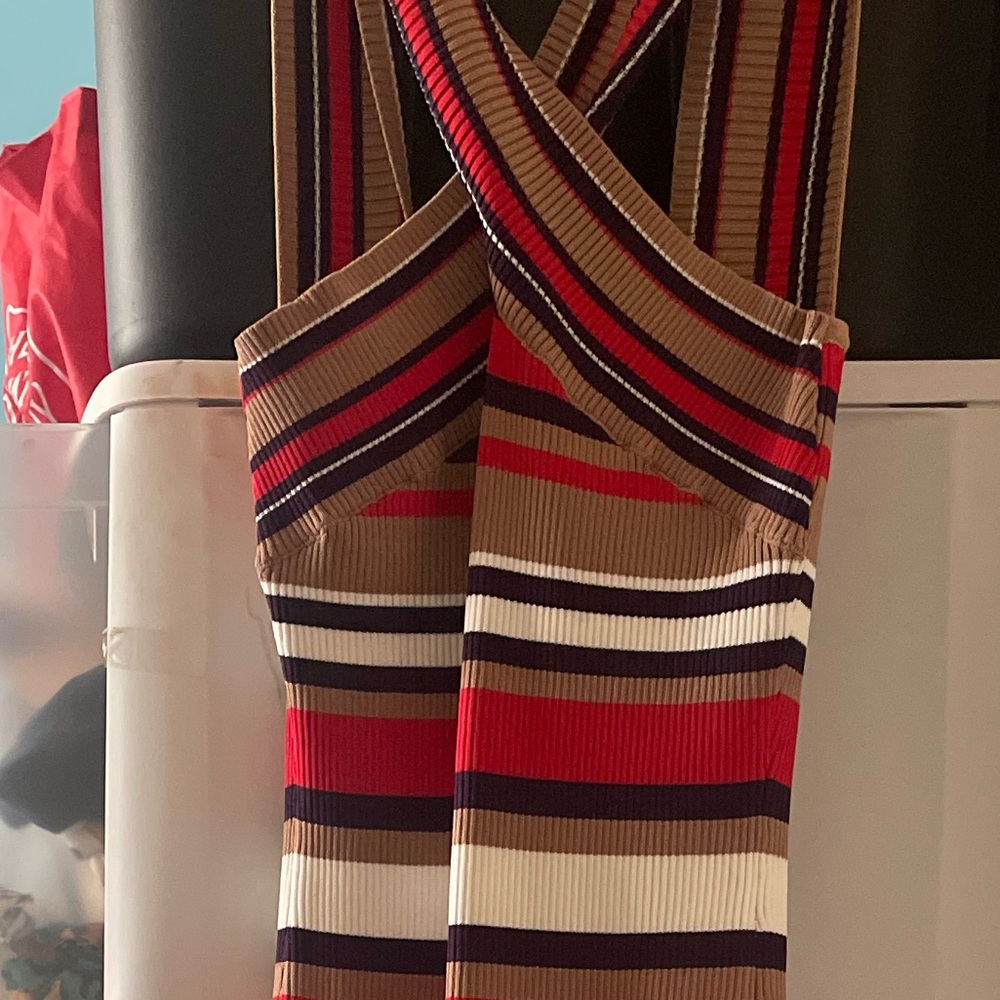 Karen Millen Stripe Cross Front Sleeveless Rib Knit Dress - Picture 4 of 7